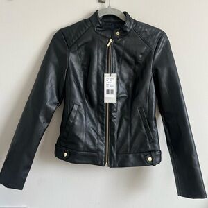 🖤 NWT - Cole Haan Women's Racer with Quilted Panels Faux Leather Jacket XS